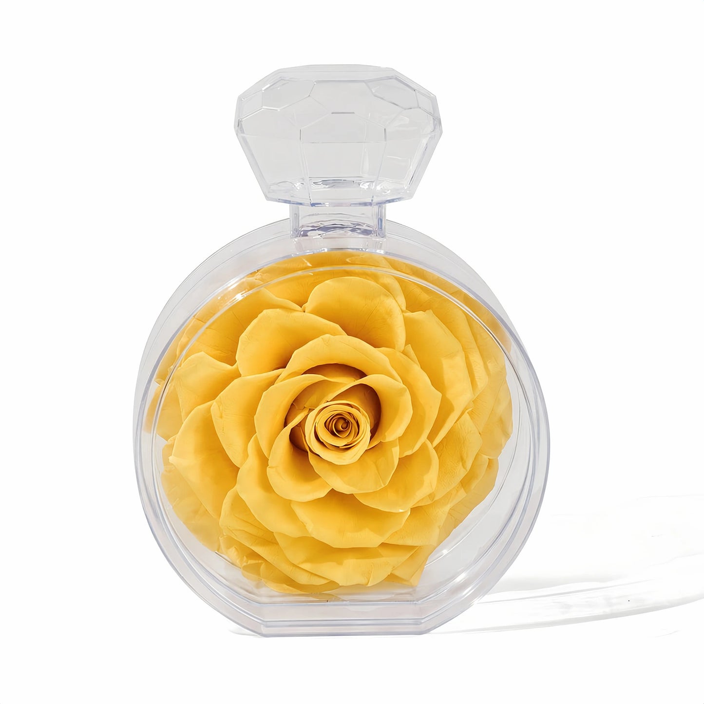 LULU ROSÉE single rose perfume bottle yellow rose on white background