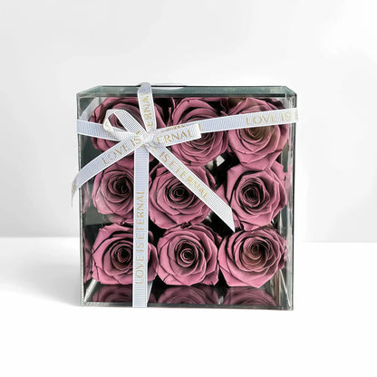 LULU ROSÉE small square box dusty pink roses on white background