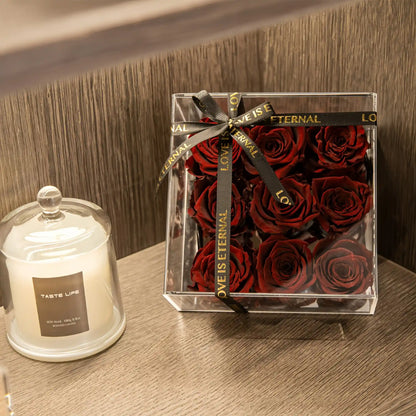 LULU ROSÉE small square box red roses for Valentine's Day gift